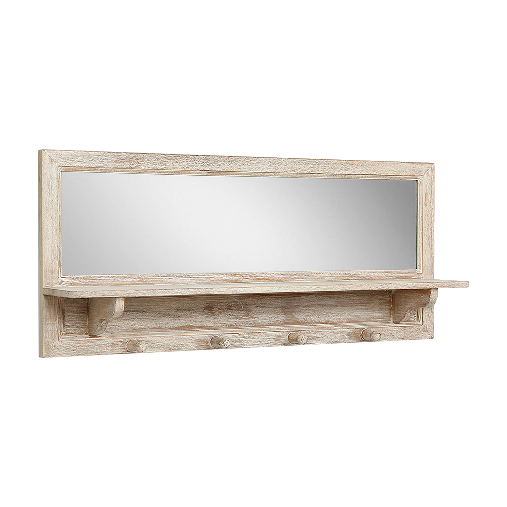 ATTAR - Coat rack with mirror L100 - Whitened acacia