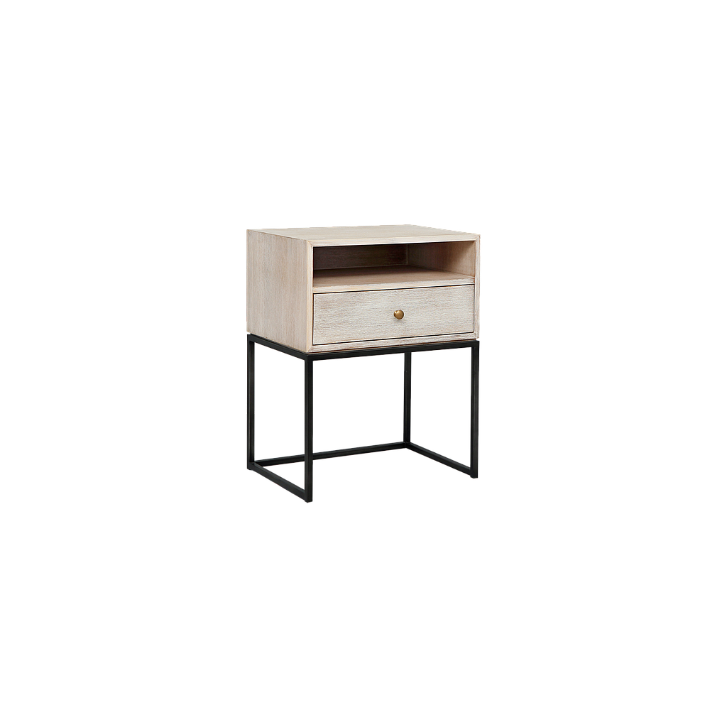 JANA - Bedside table H65 - Whitened acacia and Vintage anthracite