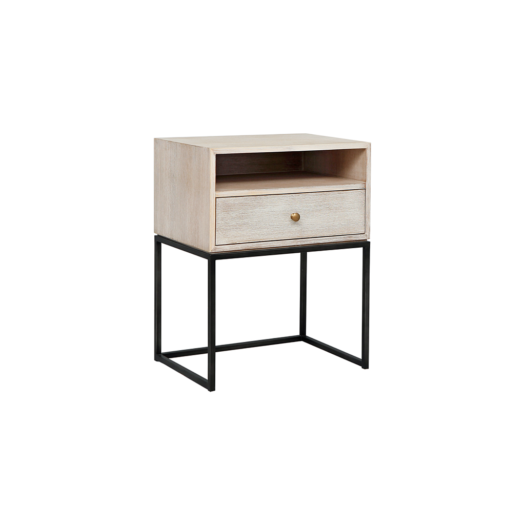 JANA - Bedside table H65 - Whitened acacia and Vintage anthracite