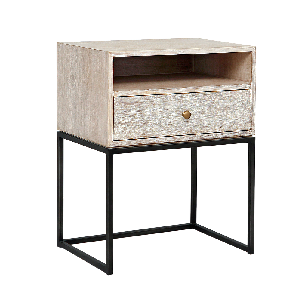 JANA - Bedside table H65 - Whitened acacia and Vintage anthracite