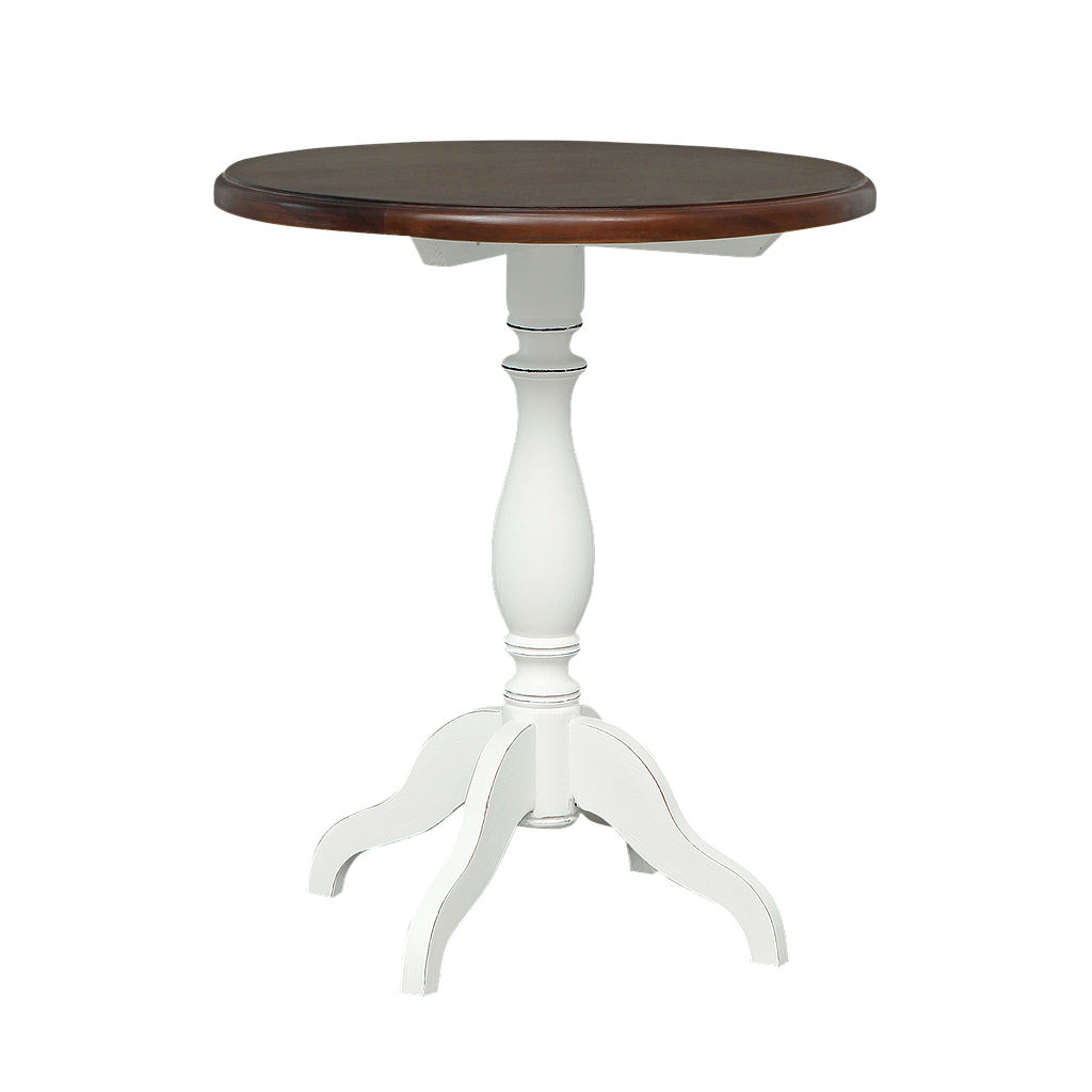 ANCILLA - Side table Diam.50 x H60 - Brocante white and Walnut