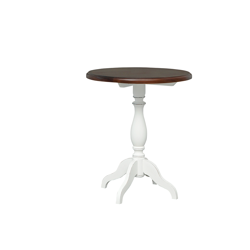 ANCILLA - Side table Diam.50 x H60 - Brocante white and Walnut