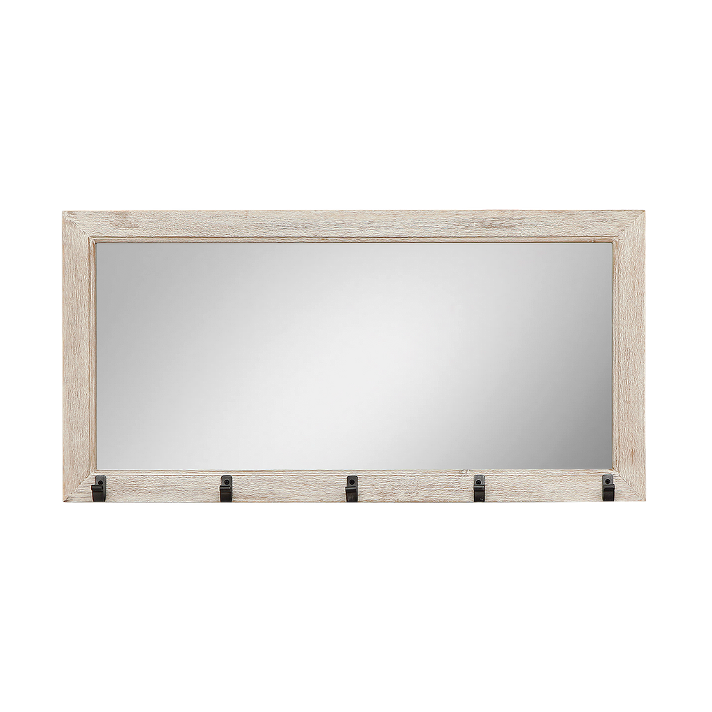 GRAHAM - Coat rack with mirror L90 - Whitened acacia