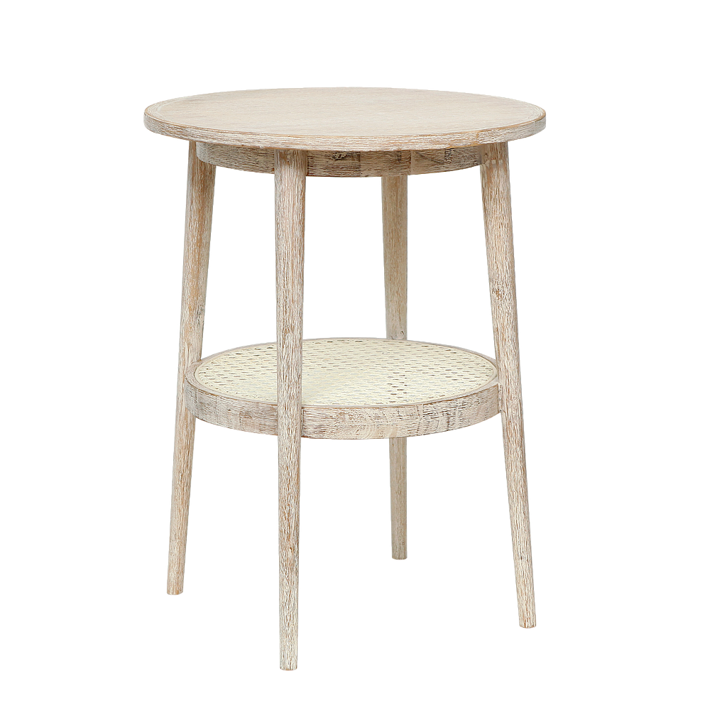 SIGUR - Side table Diam.45 x H60 - Whitened acacia and Natural cane