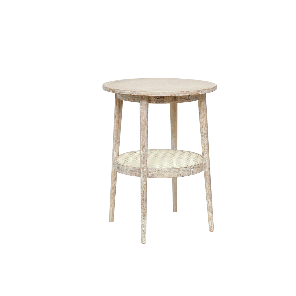 SIGUR - Side table Diam.45 x H60 - Whitened acacia and Natural cane
