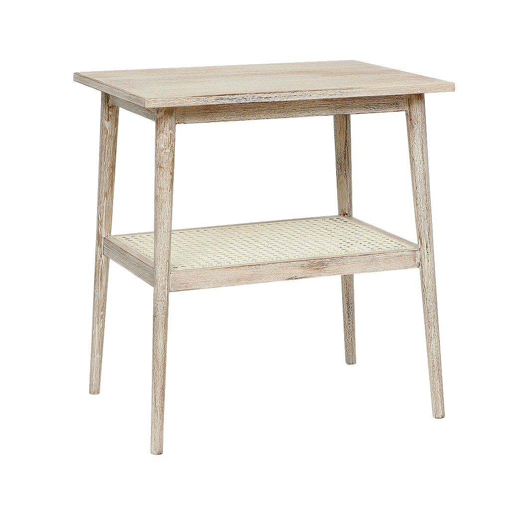 SIGUR - Side table L55 x H60 - Whitened acacia and Natural cane