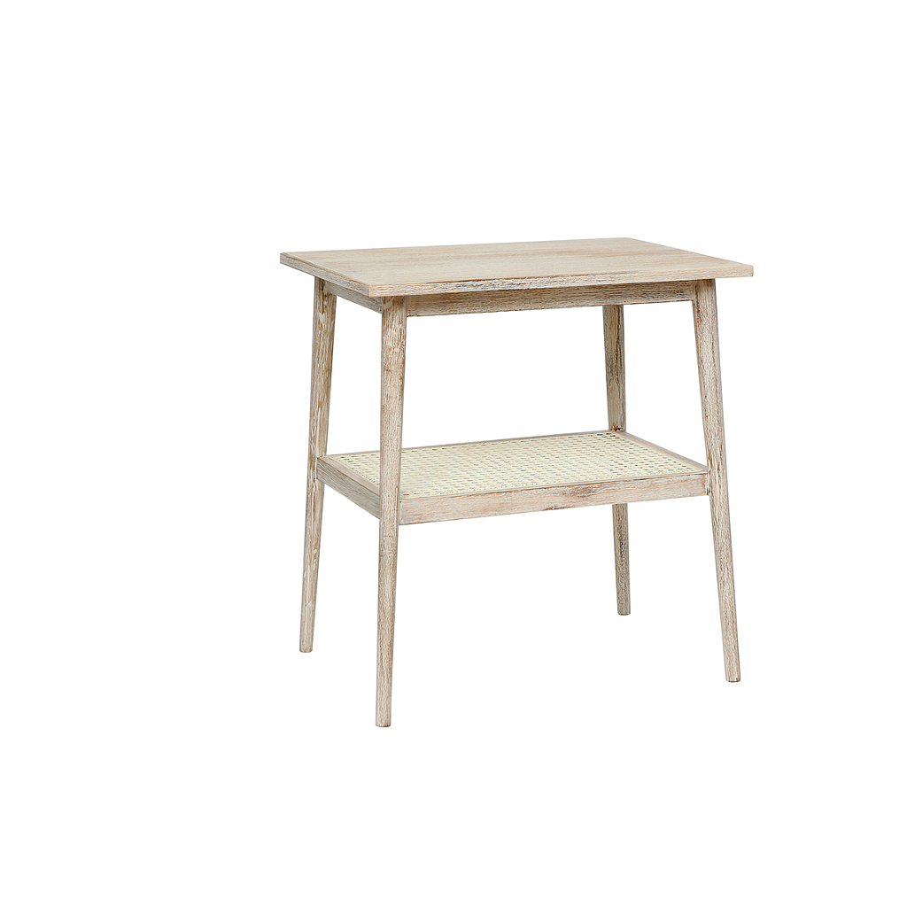 SIGUR - Side table L55 x H60 - Whitened acacia and Natural cane