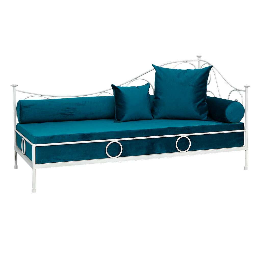 LEODIE - Meridienne Sofa L182 - Patina white metal and dark green cover