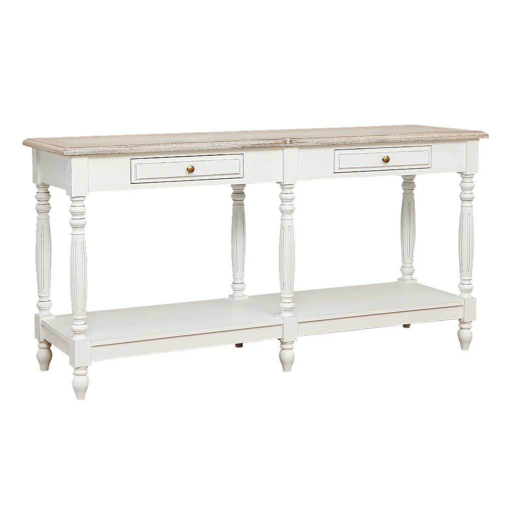 NIMES - Console table L160 - Brocante white and whitened acacia