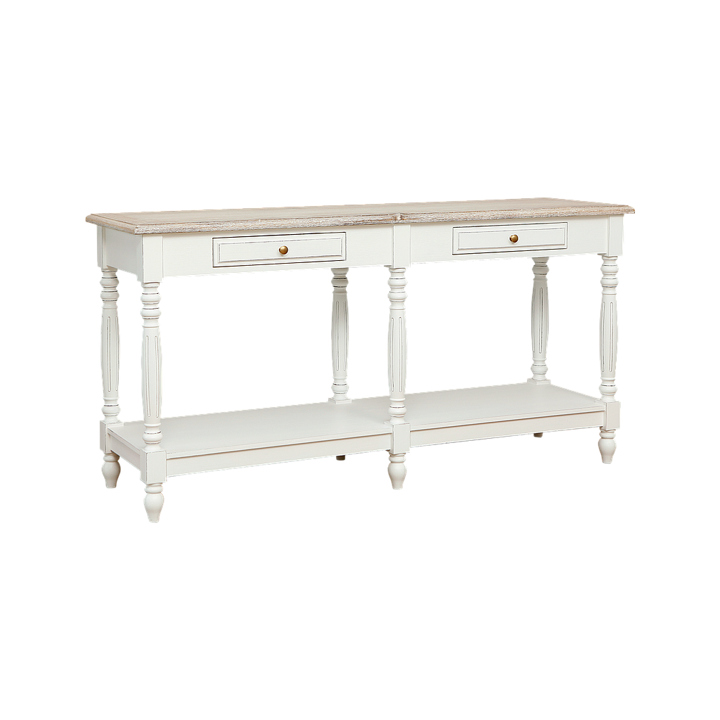NIMES - Console table L160 - Brocante white and whitened acacia