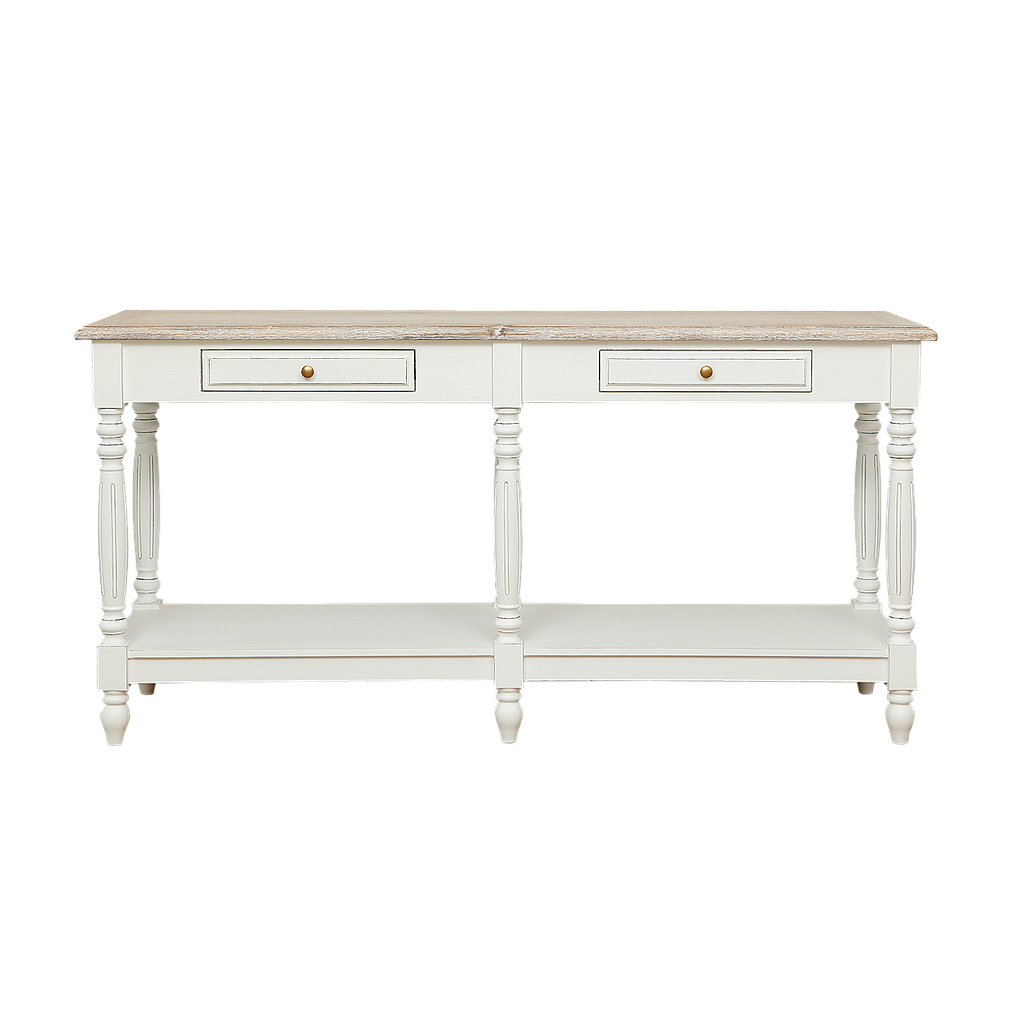 NIMES - Console table L160 - Brocante white and whitened acacia