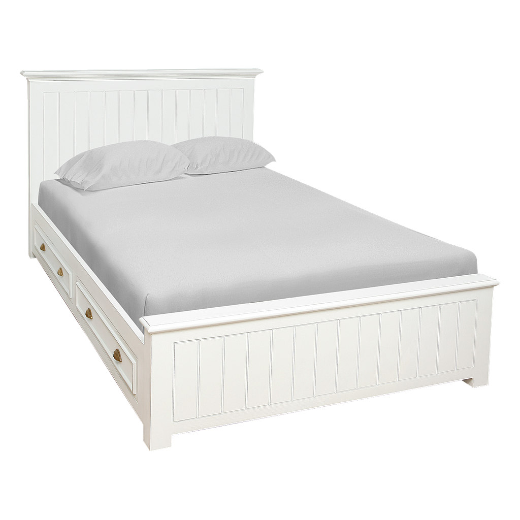 NEIL - Twin size bed 120x200 - Brocante white / 4-drawers
