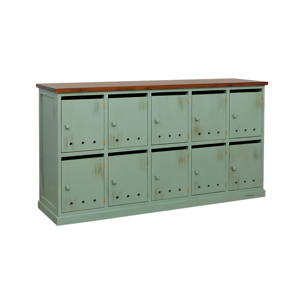 NAMUR - Shoe cabinet L158 x H85 - Shabby mint and Washed antic