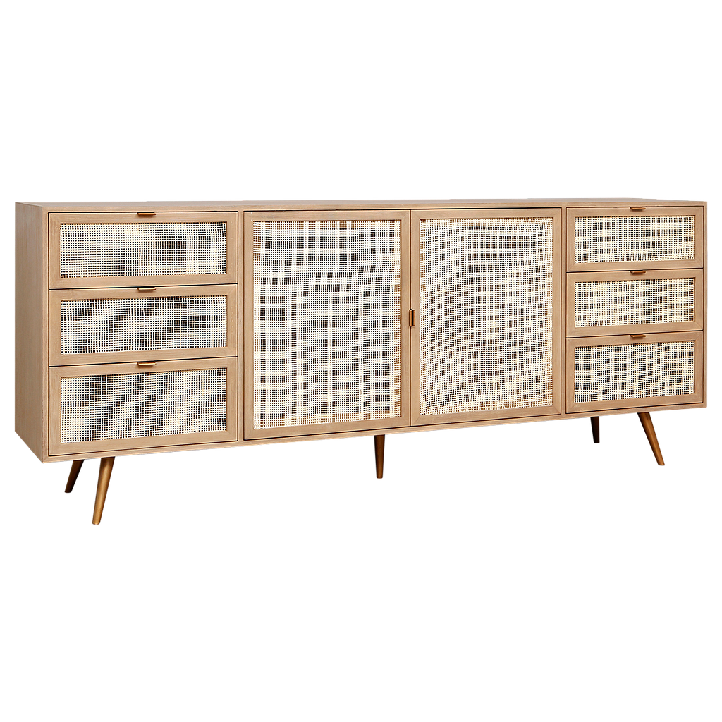 Sideboard L220 x H90 - Toffee, Natural cane and Vintage brass