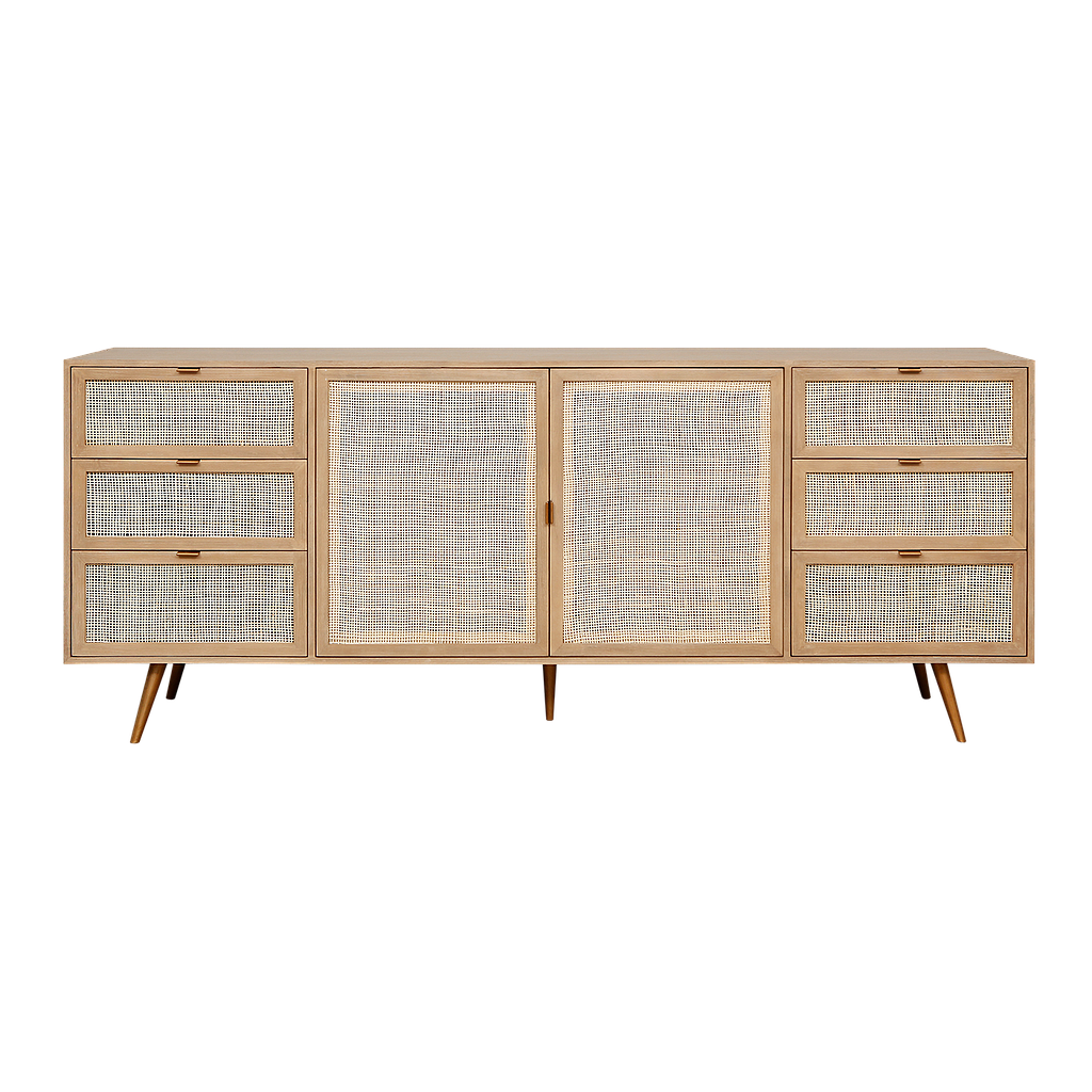 Sideboard L220 x H90 - Toffee, Natural cane and Vintage brass