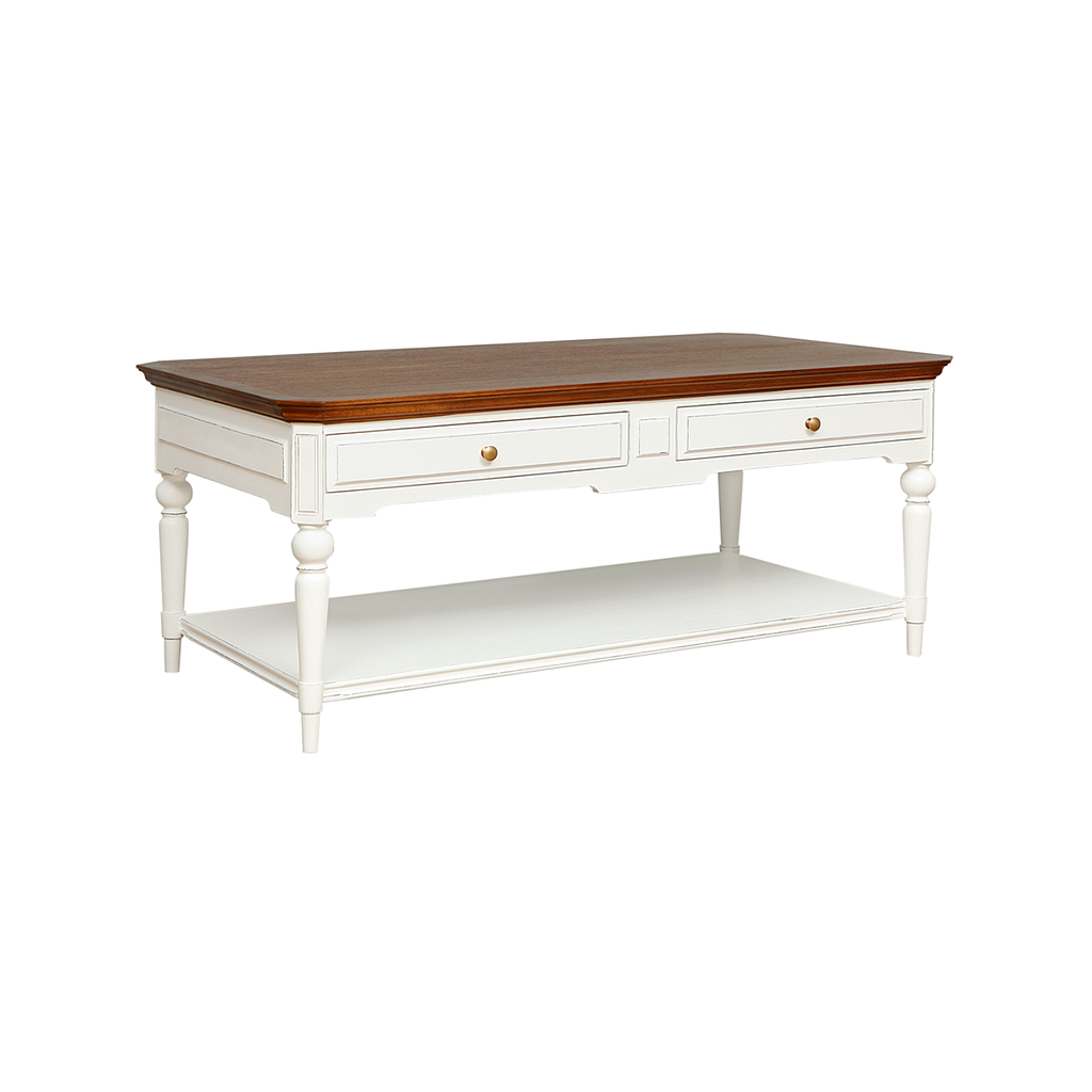 LANTELME - Coffee table L130 x H55 - Brocante white and Washed antic