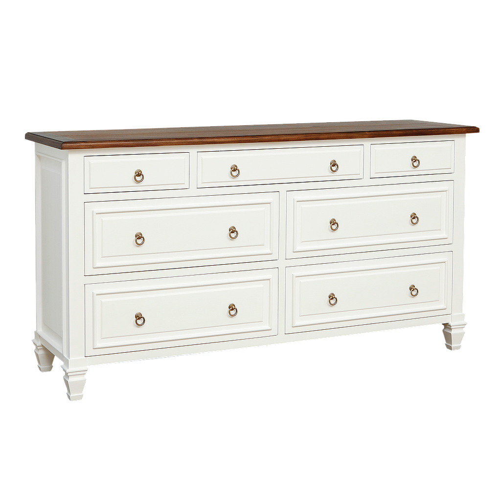 EDYN - Chest of drawers L160 x H85 - Brushed white and Washed antic