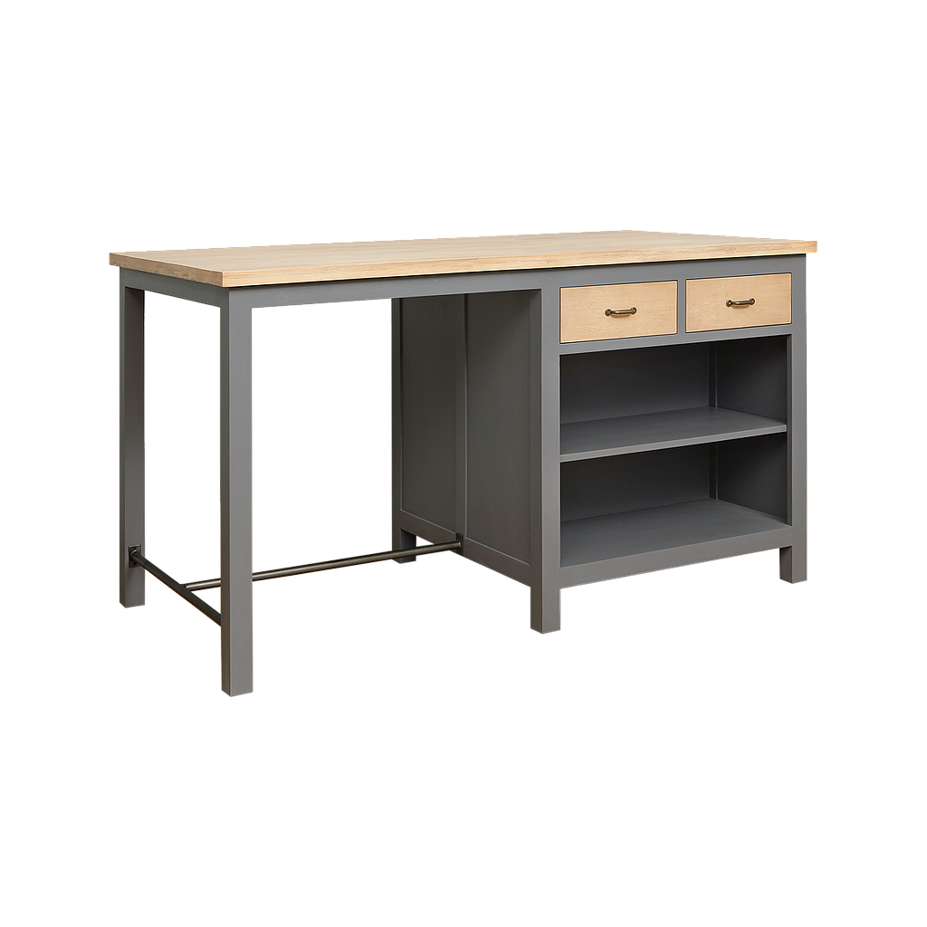 KARINS - Kitchen island L160 x H90 - Pearl grey and Toffee
