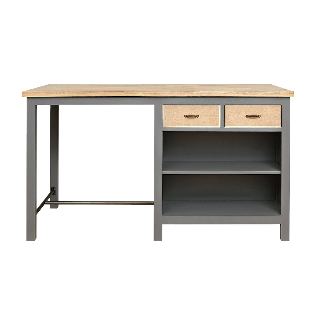KARINS - Kitchen island L160 x H90 - Pearl grey and Toffee