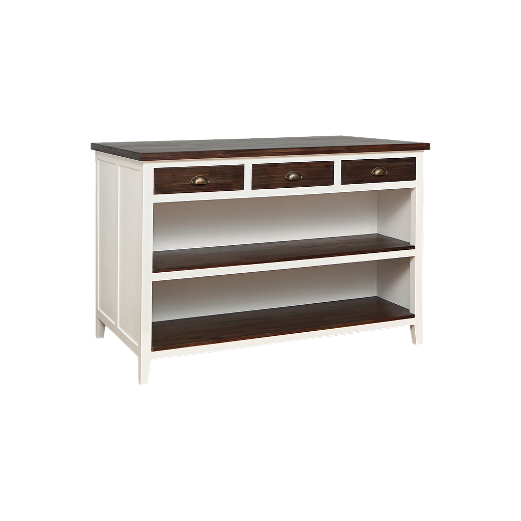 NAJA - Kitchen island L130 x W75 - Brushed white and Mokka