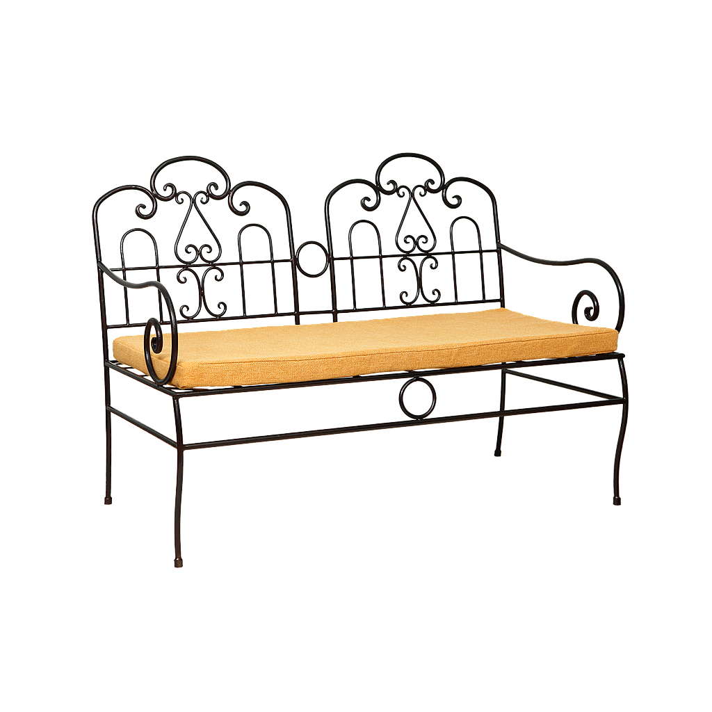 CRUCIANO - Wrought iron bench - Burnish and Yellow fabric