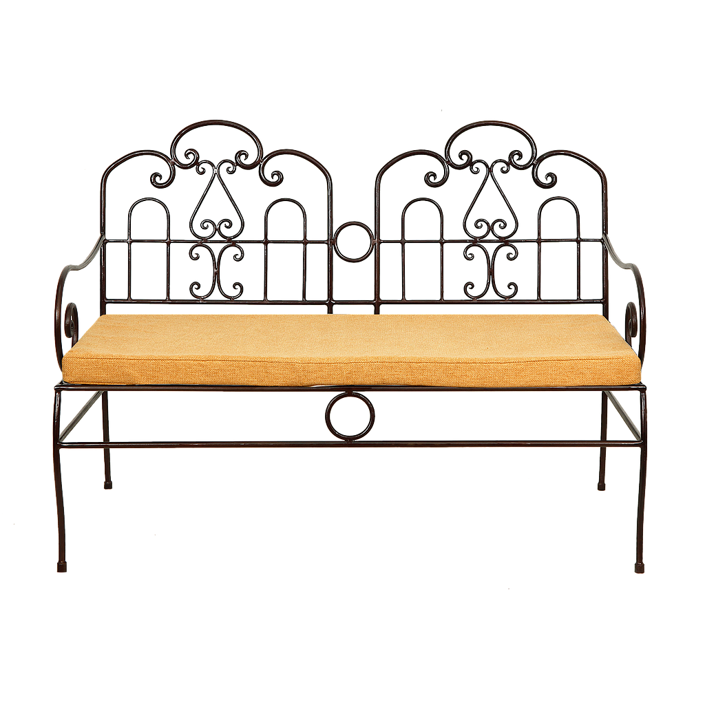 CRUCIANO - Wrought iron bench - Burnish and Yellow fabric
