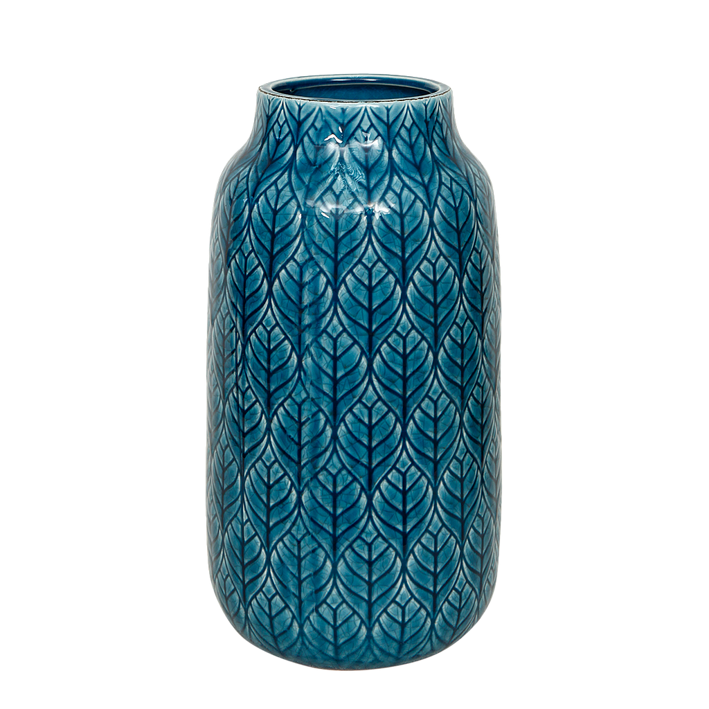 DANNICKA - Leaf pattern vase L13 x H26 - Blue or Mint