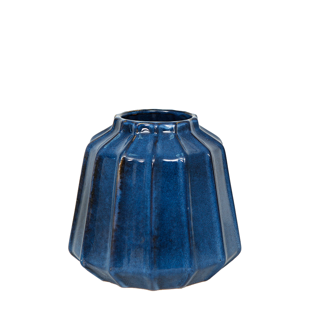 ANNIA - Blue ribbed vase L16 x H14