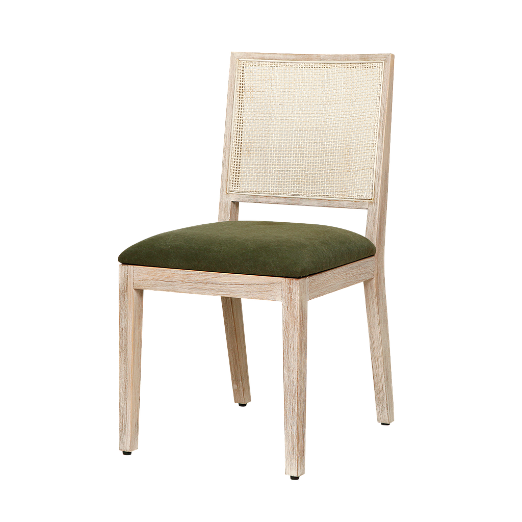 SPRING - Chair - Whitened acacia, Natural cane and Moss green cover
