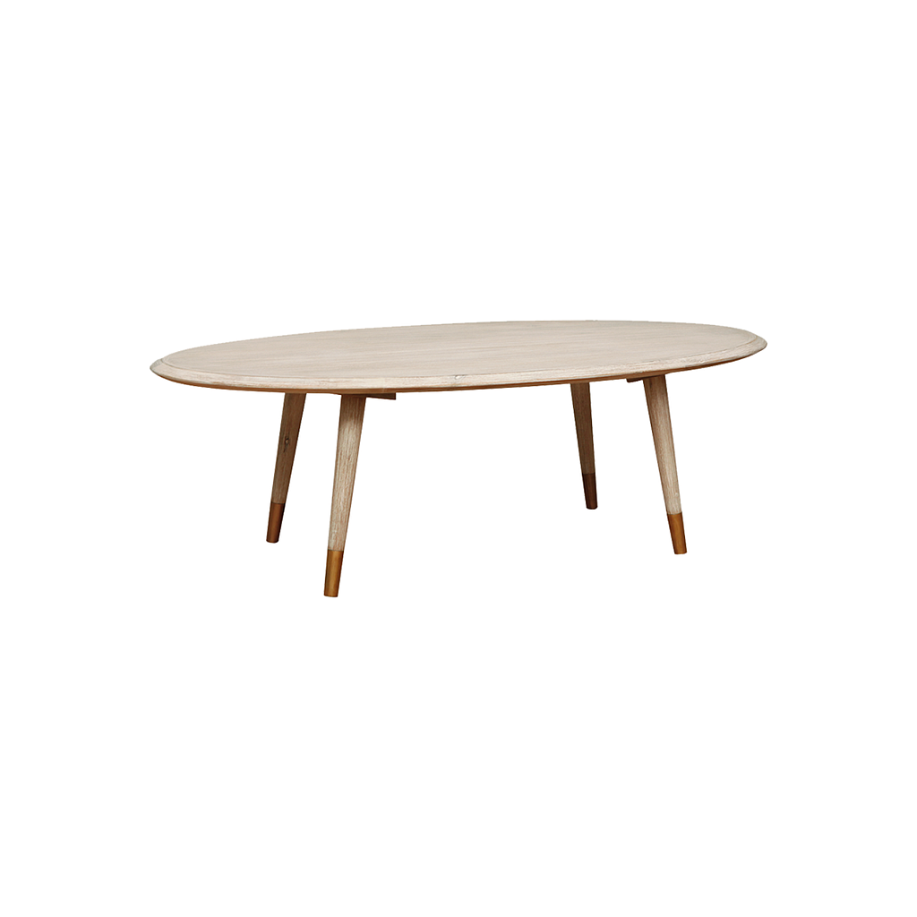 SPRING - Coffee table L110 x H35 - Whitened acacia and Vintage brass