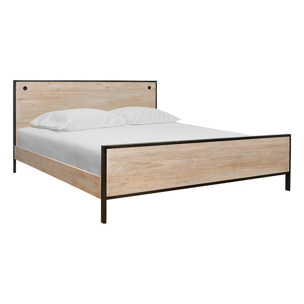 JOHNSON - King size bed 180x200 - Vintage anthracite and Whitened acacia