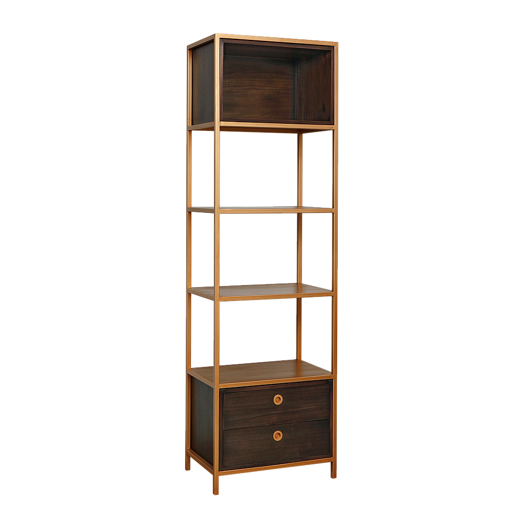 JOHNSON - Bookcase L60 x H200 - Vintage brass and Mokka