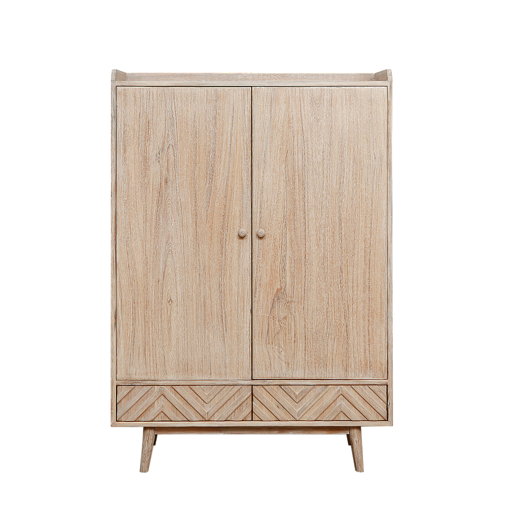 PORTO - Shoe cabinet L90 x H132 - Whitened acacia