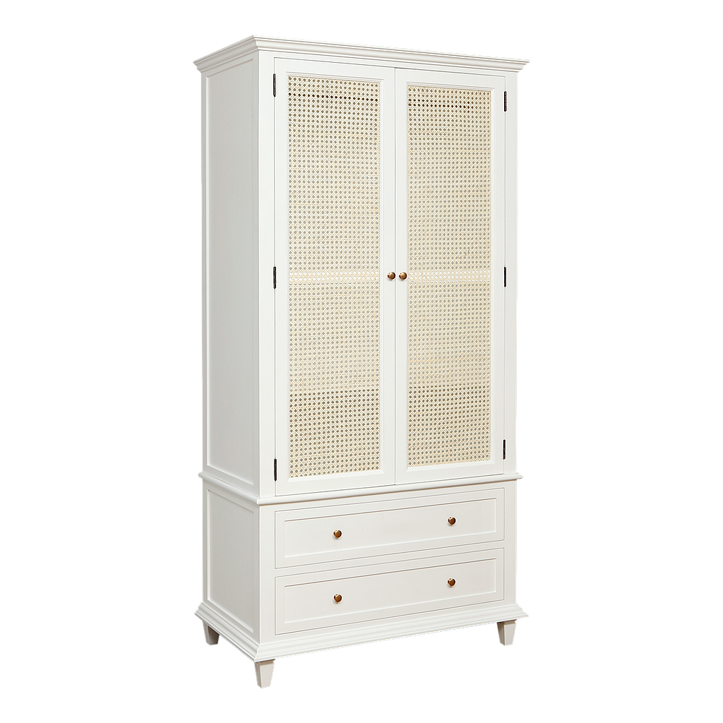 LLONA - Wardrobe L100 x H200 - Brushed white and Natural cane