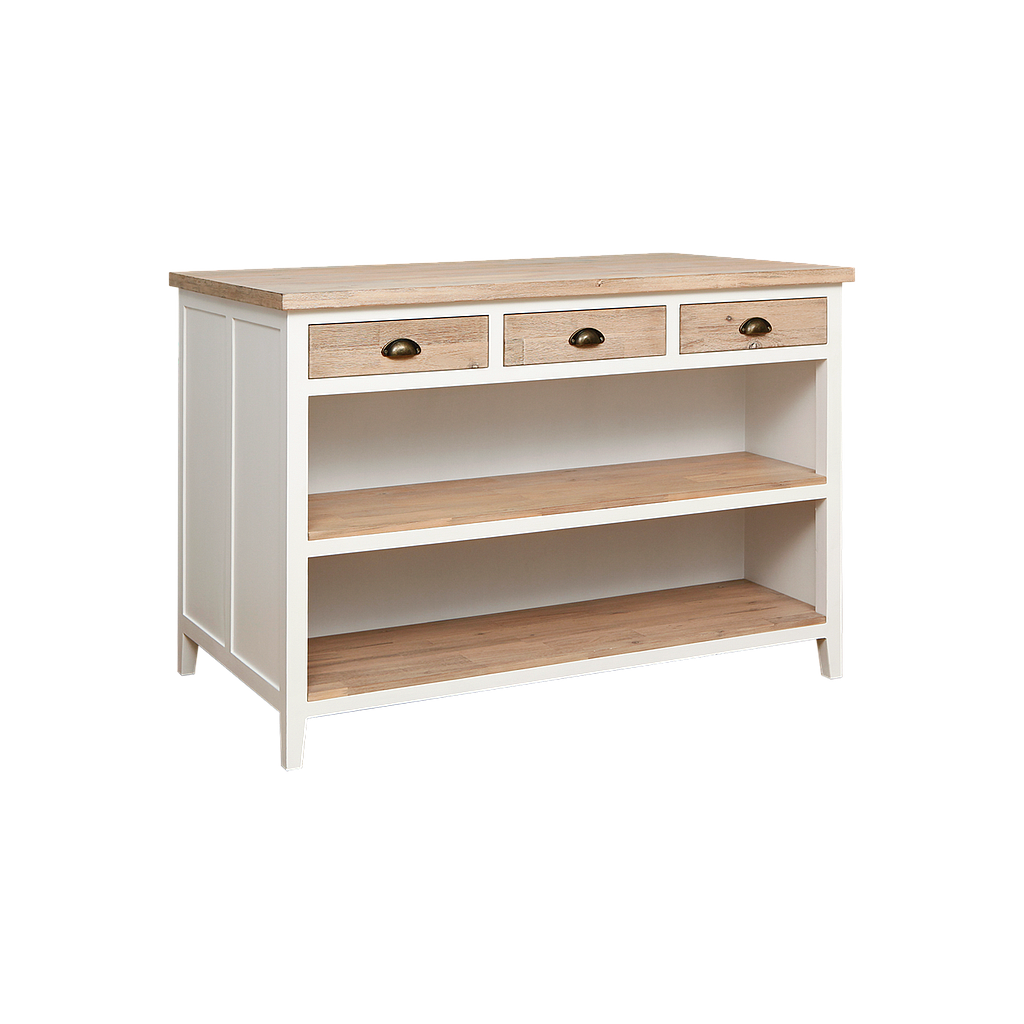 NAJA - Kitchen island L130 x W75 - Brushed white and Toffee