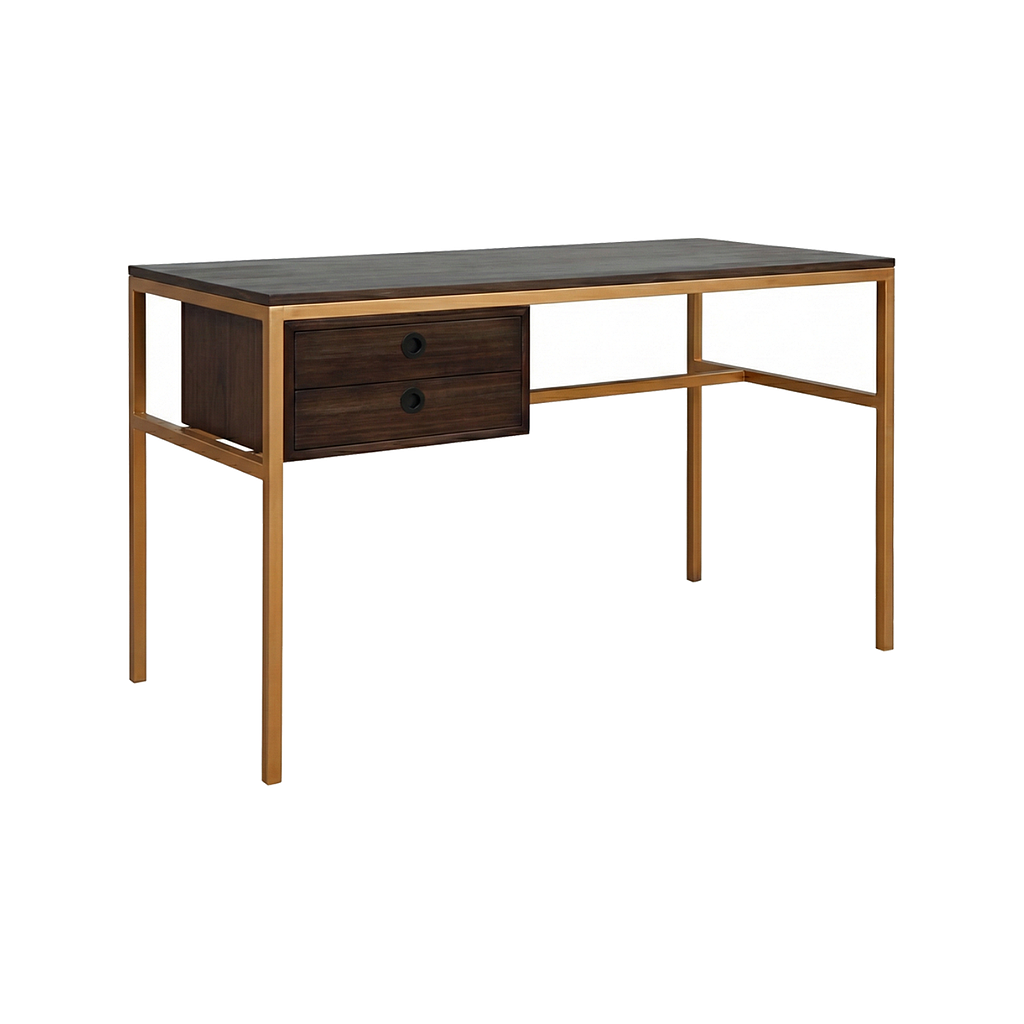 JOHNSON - Desk L130 x W60 - Vintage brass and Mokka