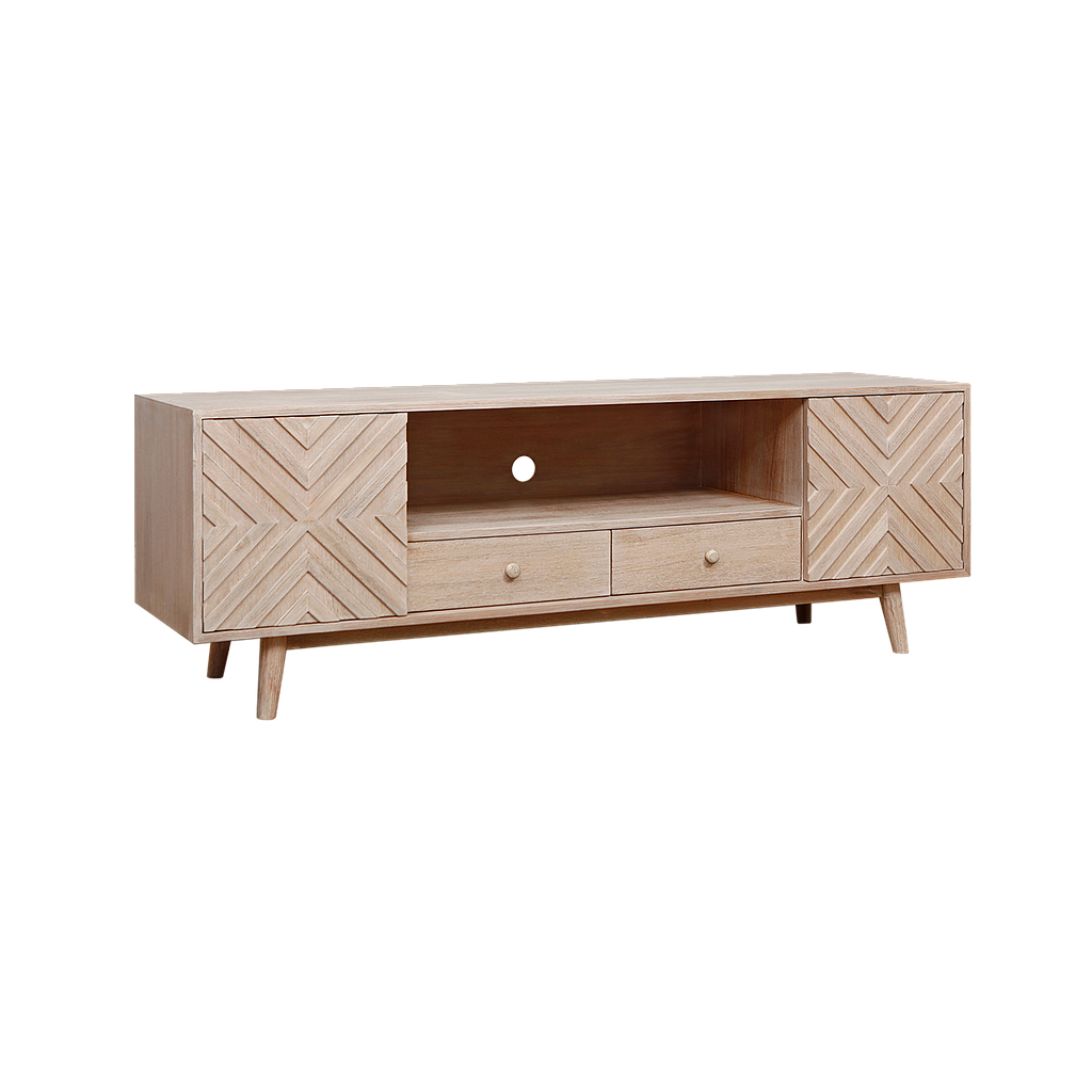 PORTO - TV stand L160 x H55 - Whitened acacia