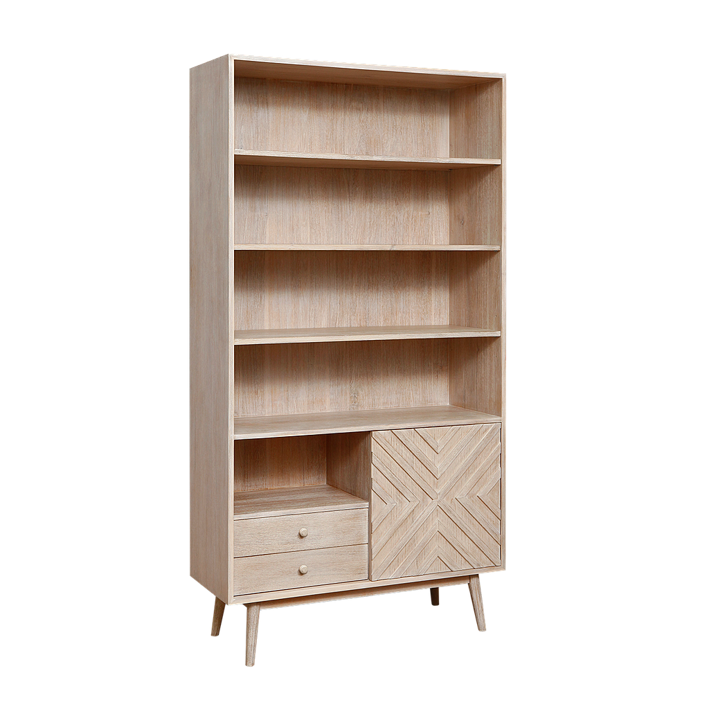 PORTO - Bookcase L100 x H190 - Whitened acacia