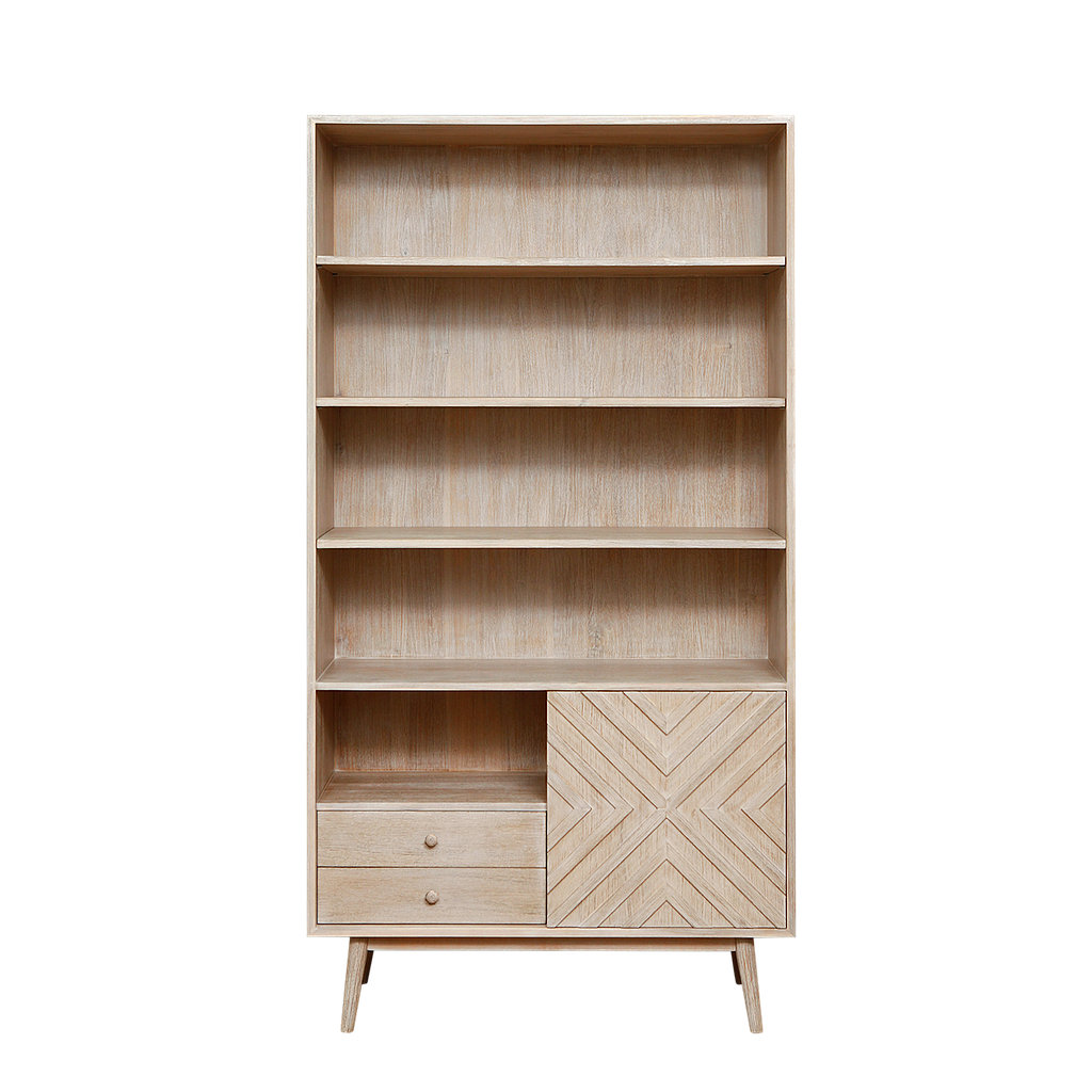 PORTO - Bookcase L100 x H190 - Whitened acacia