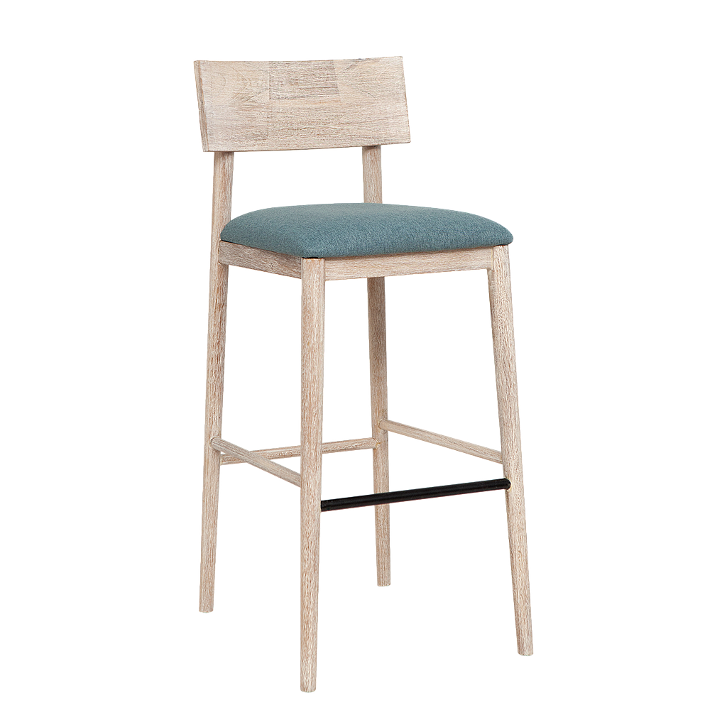 PORTO - Bar chair - Whitened acacia and Blue cover
