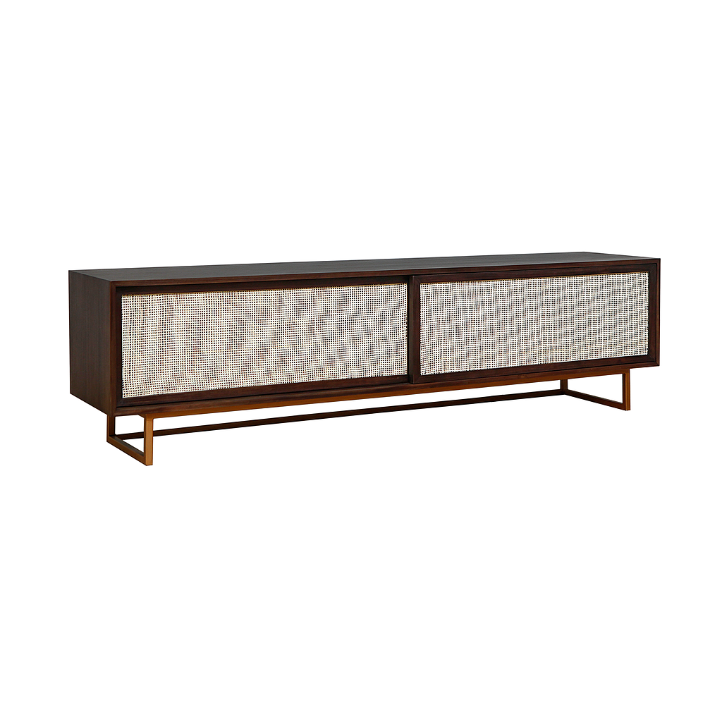 ELIDA - TV stand L180 - Mokka, Natural cane and Vintage brass