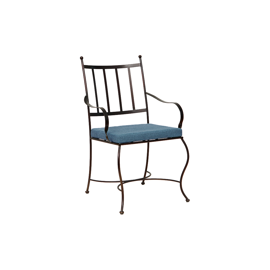 CRUCIANO - Wrought iron chair - Burnish and Steel blue fabric