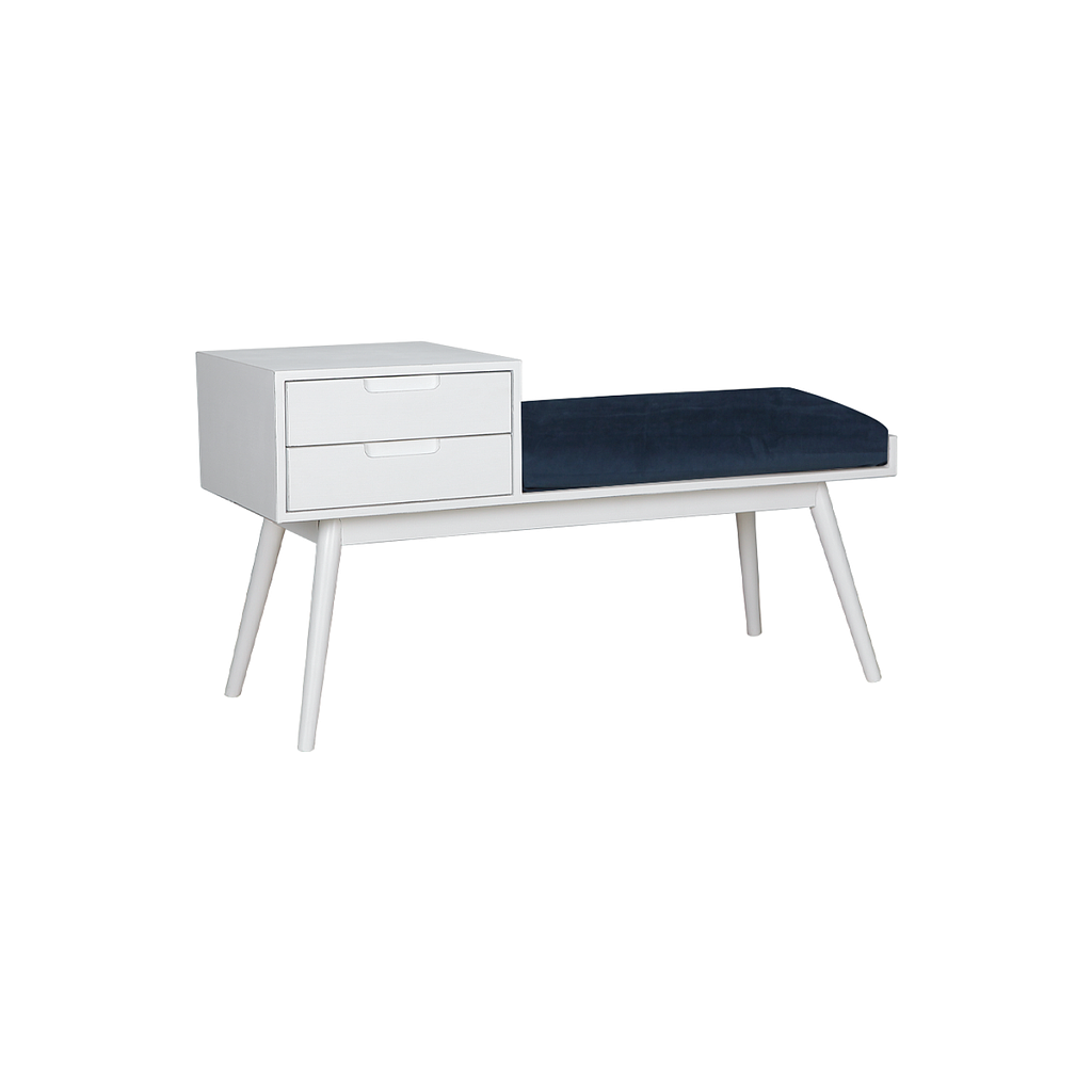 HELSINKI - Hallway bench L110 - Brocante white and Dark blue cushion