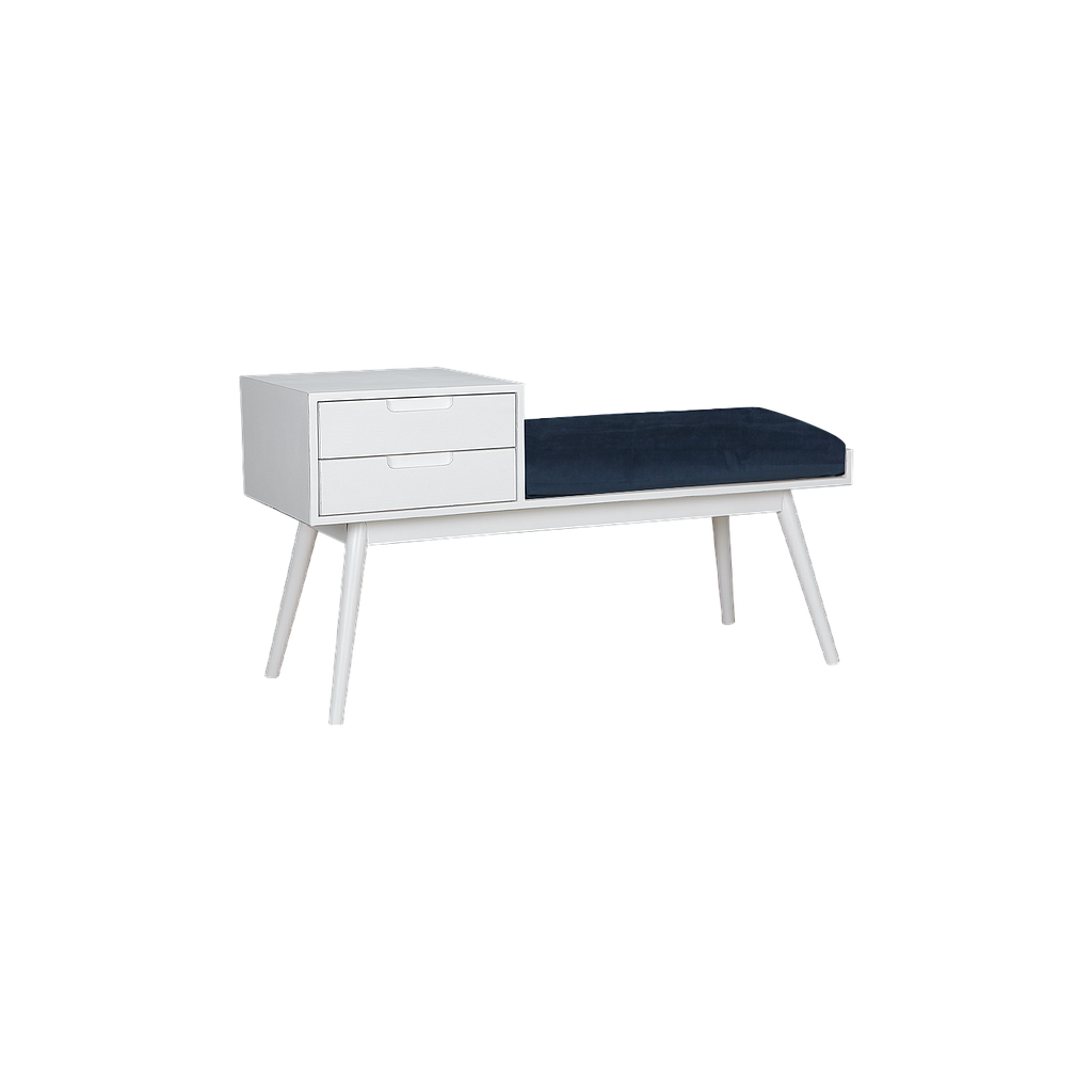 HELSINKI - Hallway bench L110 - Brocante white and Dark blue cushion