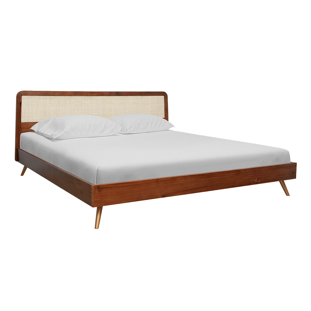 SPRING - King size bed (Mattress 180x200) - Washed antic, Natural cane and Vintage brass