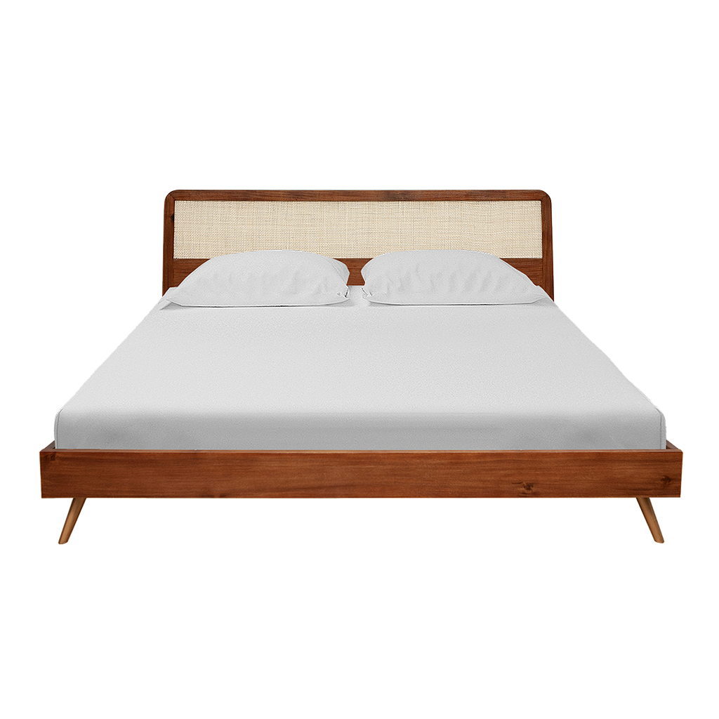 SPRING - King size bed 180x200 - Washed antic, Natural cane and Vintage brass