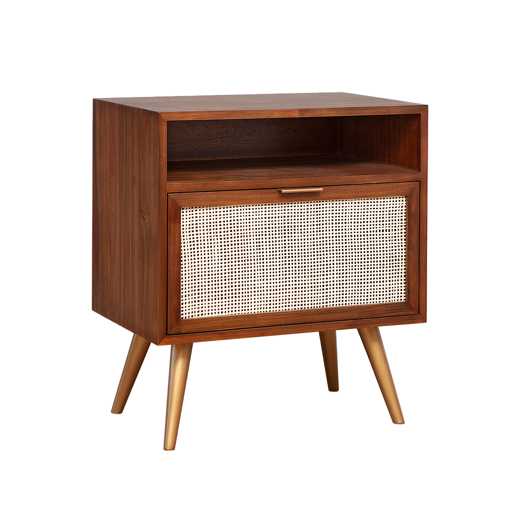 SPRING - Bedside table H61 - Washed antic, Natural cane and Vintage brass