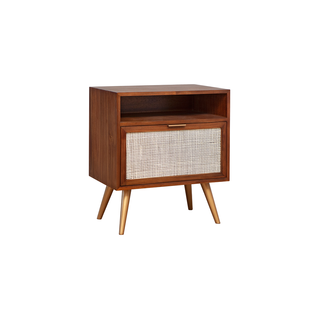 SPRING - Bedside table H61 - Washed antic, Natural cane and Vintage brass