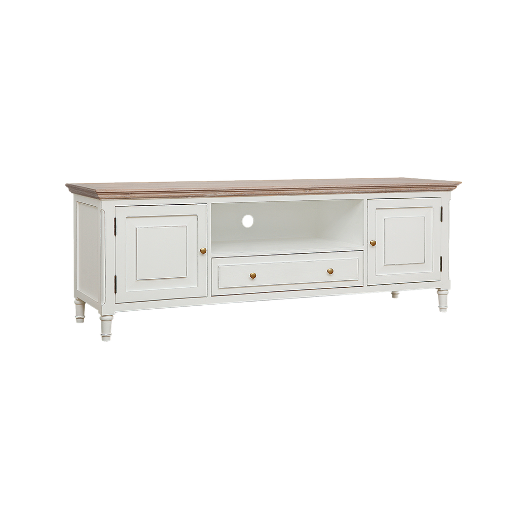 RIKKE - TV stand L160 - Brocante white and Whitened acacia