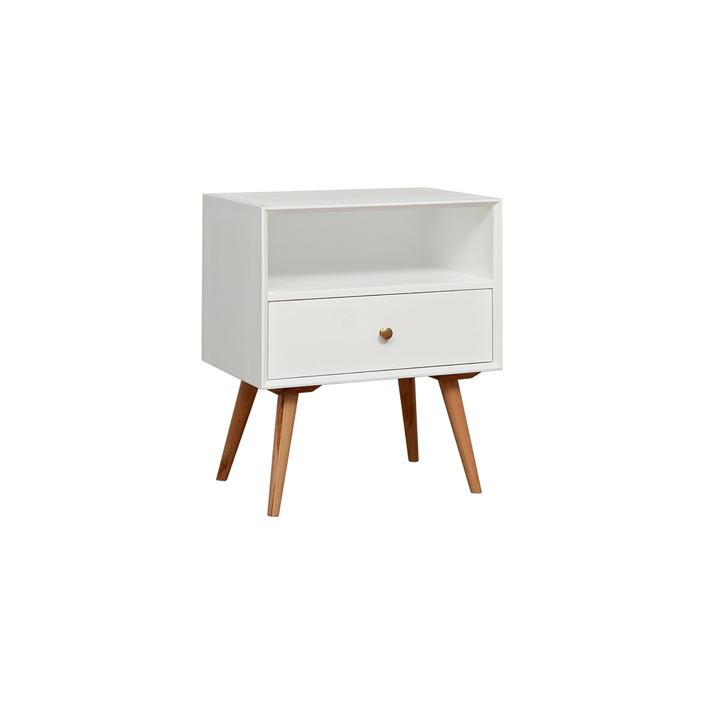 NESSIE - Bedside table H60 - White and natural beech